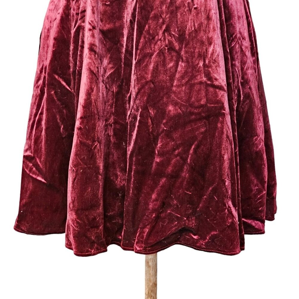 Vintage Womens Medium Velvet Formal Dress Strappy‎ Back Fit N Flare 90s Burgandy - Picture 4 of 11